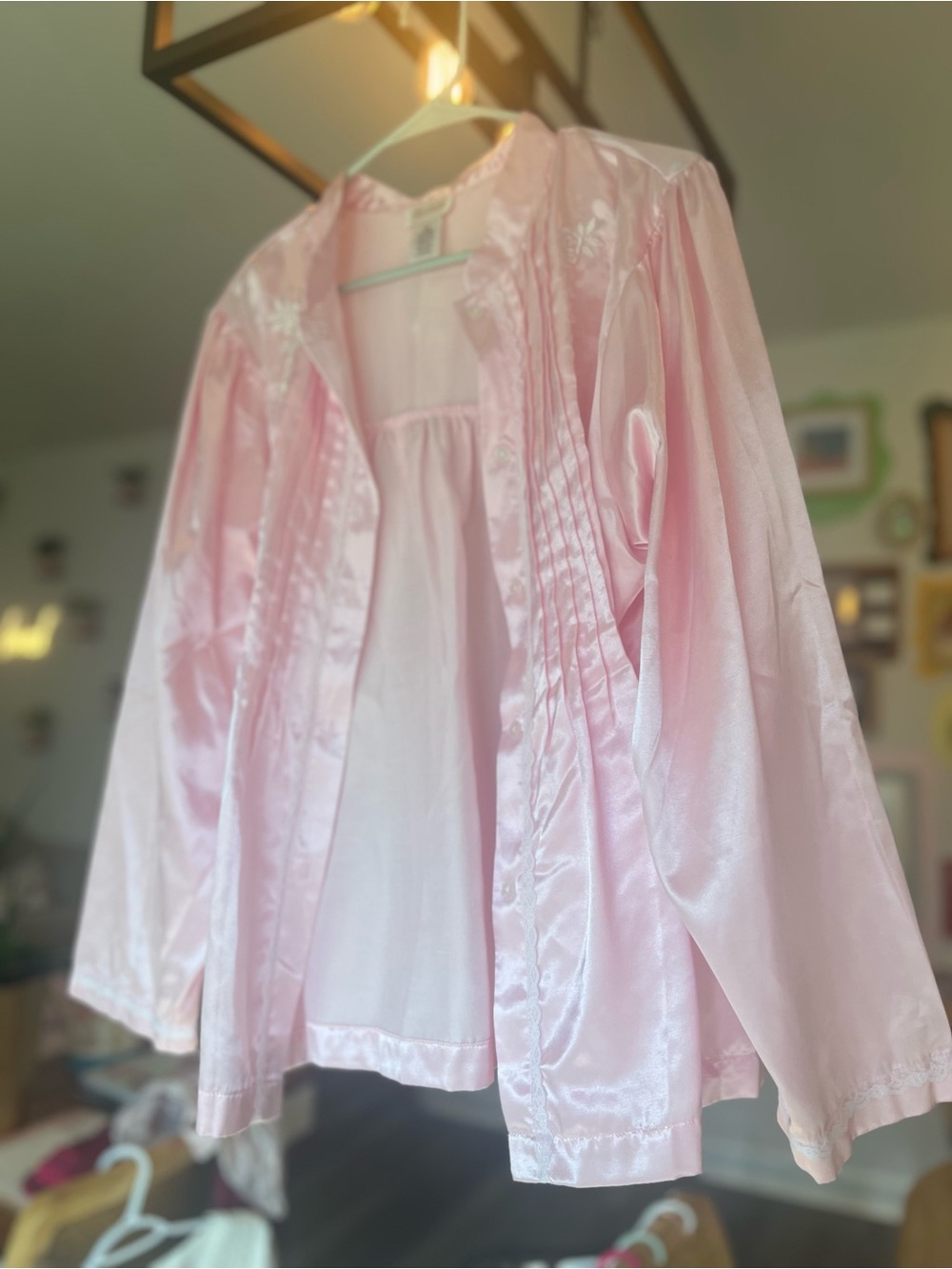 Pink Satin Button-Down Sleep Shirt Jacket